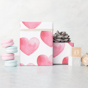Heart Pink Watercolor Pattern Wrapping Paper