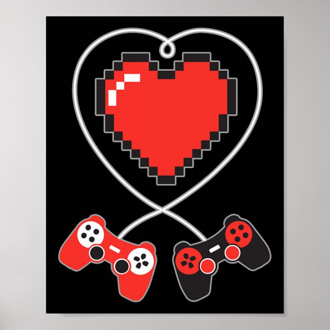 Heart Pixel Art Video-game Controller Valentines D Poster (Front)