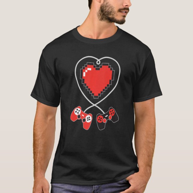 Heart Pixel Video Game Controller Valentines Day G T-Shirt (Front)