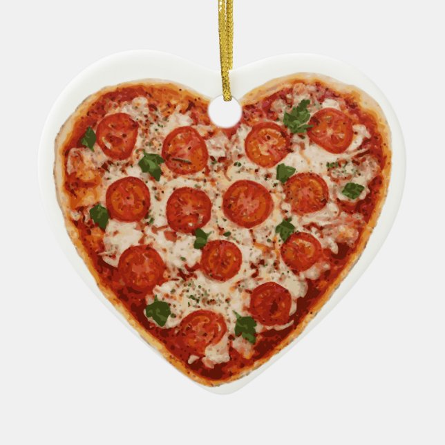 heart pizza ceramic tree decoration (Front)