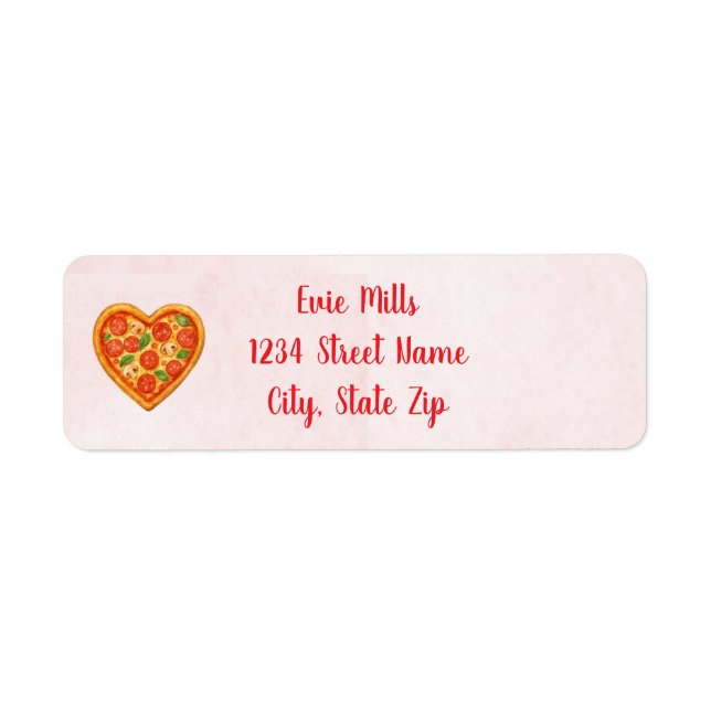 Heart Pizza Return Address Sticker | Red Chequered (Front)