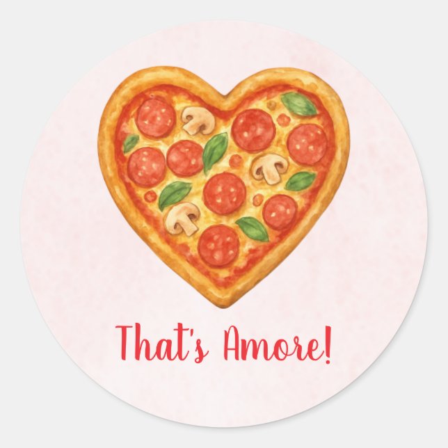 Heart Pizza Round Sticker | Red Chequered Wedding (Front)