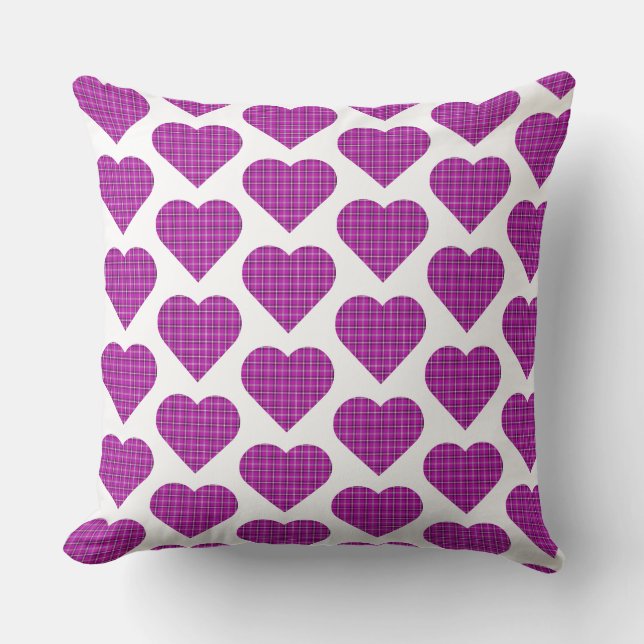 Heart Plaid Pink Purple Black Cushion (Front)