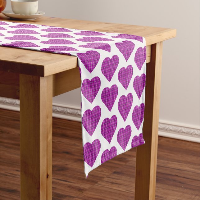 Heart Plaid Purple Pink Black Table Runner (In Situ)