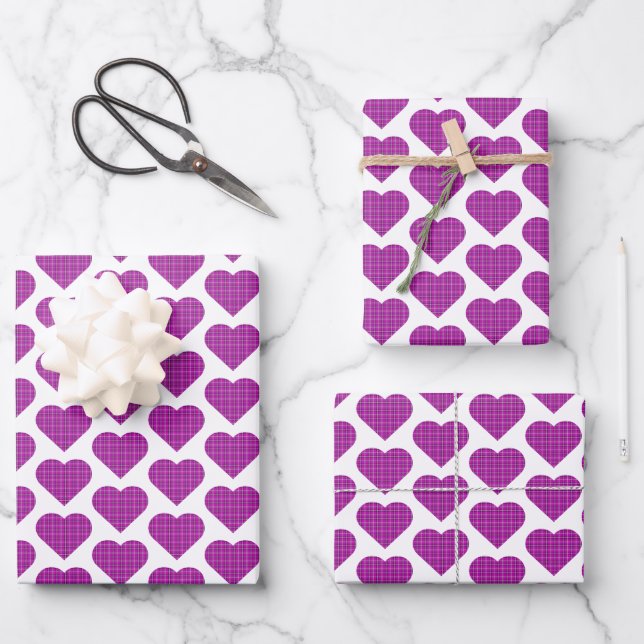 Heart Plaid Purple Pink Black Wrapping Paper Sheet (Front)