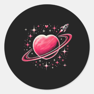 Heart Planet Space Galaxy Romantic Funny Valentine Classic Round Sticker
