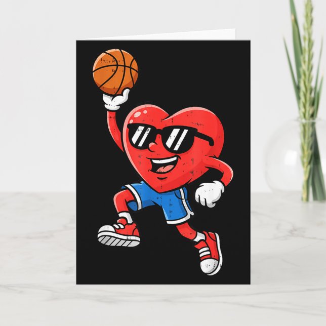 Heart Play Basketball Valentines Day For Teen Boys Card (Front)