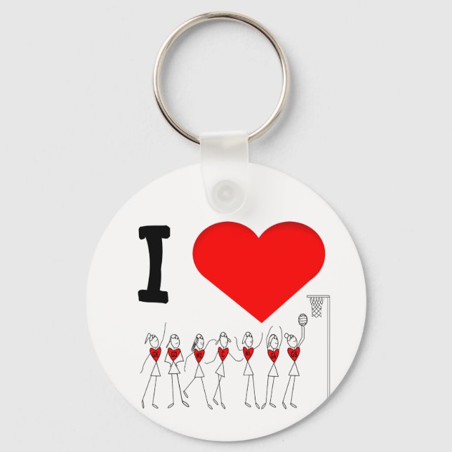 Heart Player Positions I Love Netball Key Ring (Front)