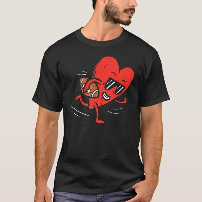 Heart Playing American Football Valentines Day Spo T-Shirt (Front)