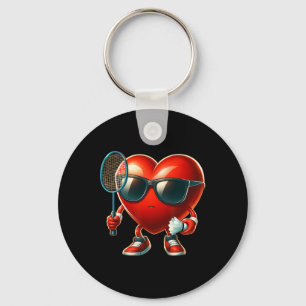 Heart Playing Badminton Valentines Day Valentine M Key Ring