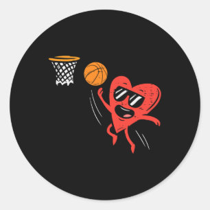 Heart Playing Basketball Cute Valentines Day Sport Classic Round Sticker