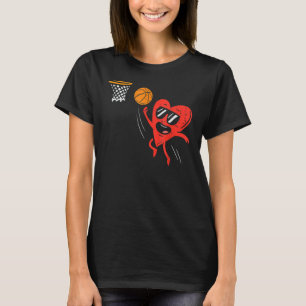 Heart Playing Basketball Cute Valentines Day Sport T-Shirt