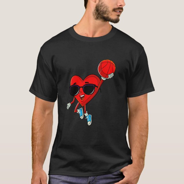 Heart Playing Basketball Cute Valentines Day Sport T-Shirt (Front)