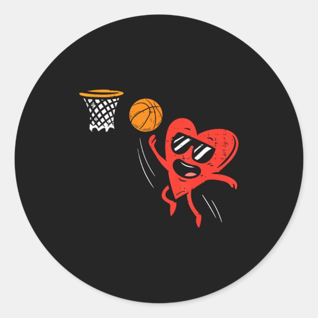 Heart Playing Basketball Cute Valentines Day Srts  Classic Round Sticker (Front)