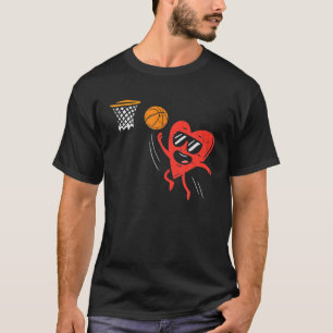 Heart Playing Basketball Cute Valentines Day T-Shirt