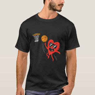 Heart Playing Basketball Cute Valentines Day T-Shirt