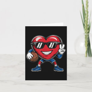 Heart Playing Basketball Valentines Day Basketball Card
