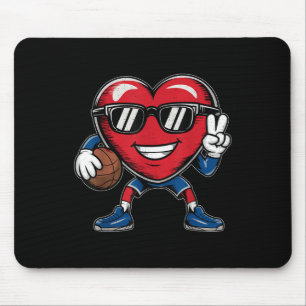 Heart Playing Basketball Valentines Day Basketball Mouse Pad