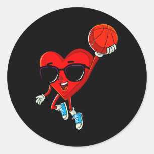 Heart Playing Bysketbyll Cute Valentines Day Sport Classic Round Sticker