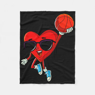Heart Playing Bysketbyll Cute Valentines Day Sport Fleece Blanket