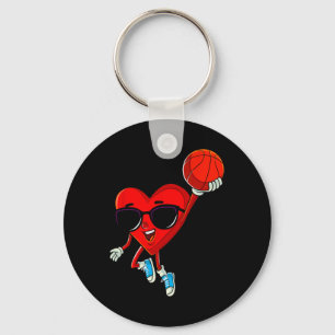 Heart Playing Bysketbyll Cute Valentines Day Sport Key Ring