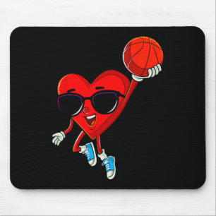 Heart Playing Bysketbyll Cute Valentines Day Sport Mouse Pad