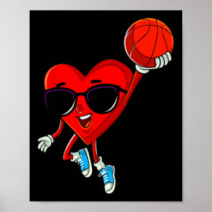 Heart Playing Bysketbyll Cute Valentines Day Sport Poster