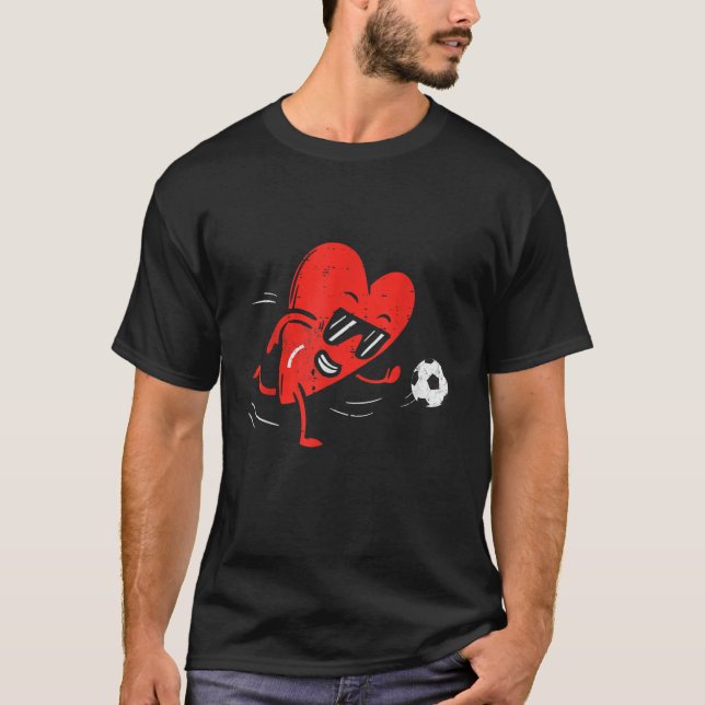Heart Playing Football Valentines Day Soccer Sport T-Shirt (Front)