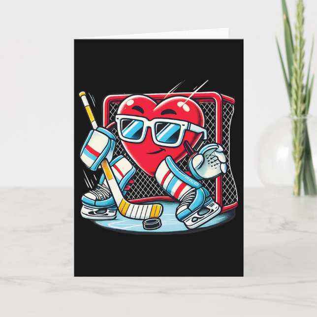 Heart Playing Hockey Goalie Valentine's Day Men Wo Card (Front)