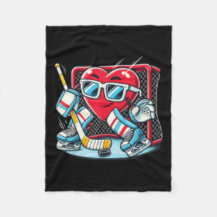 Heart Playing Hockey Goalie Valentines Day Men Wom Fleece Blanket