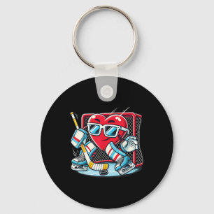 Heart Playing Hockey Goalie Valentines Day Men Wom Key Ring