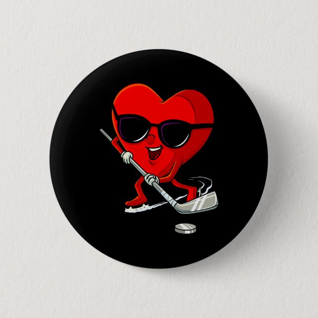 Heart Playing Ice Hockey Cute Valentines Day Sport 6 Cm Round Badge (Front)