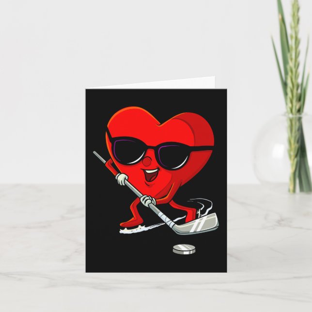 Heart Playing Ice Hockey Cute Valentines Day Sport Card (Front)