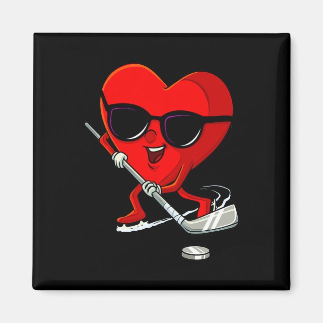 Heart Playing Ice Hockey Cute Valentines Day Sport Magnet (Front)