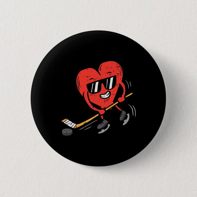 Heart Playing Ice Hockey Valentines Day Love Sport 6 Cm Round Badge (Front)