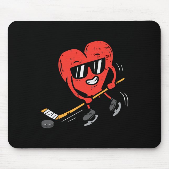 Heart Playing Ice Hockey Valentines Day Love Sport Mouse Pad (Front)