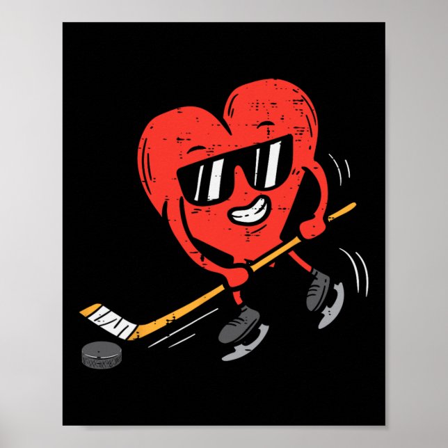 Heart Playing Ice Hockey Valentines Day Love Sport Poster (Front)