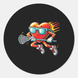 Heart Playing Lacrosse Funny Lacrosse Player Valen Classic Round Sticker