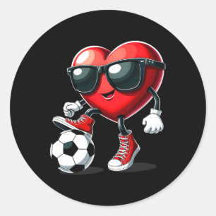 Heart Playing Soccer Valentines Day Classic Round Sticker