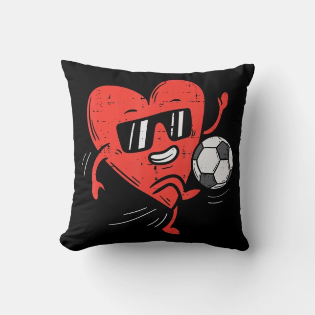 Heart Playing Soccer Valentines Day Football Girls Cushion (Front)
