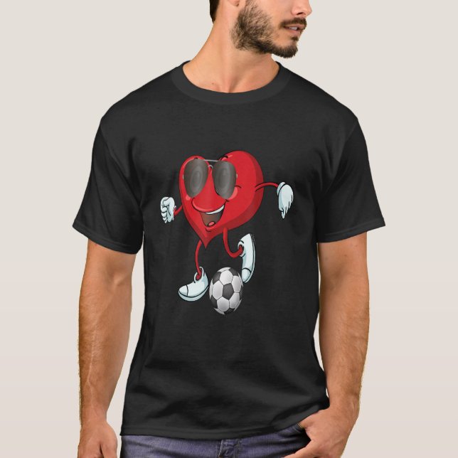 Heart Playing Soccer Valentines Day Football Girls T-Shirt (Front)