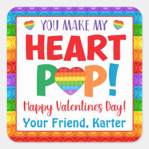 Heart Pop It Kids' Valentine's Day Square Sticker