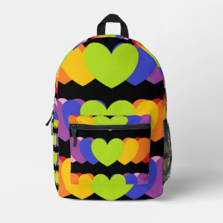 Heart Print Backpack With Rainbow Coloured Hearts