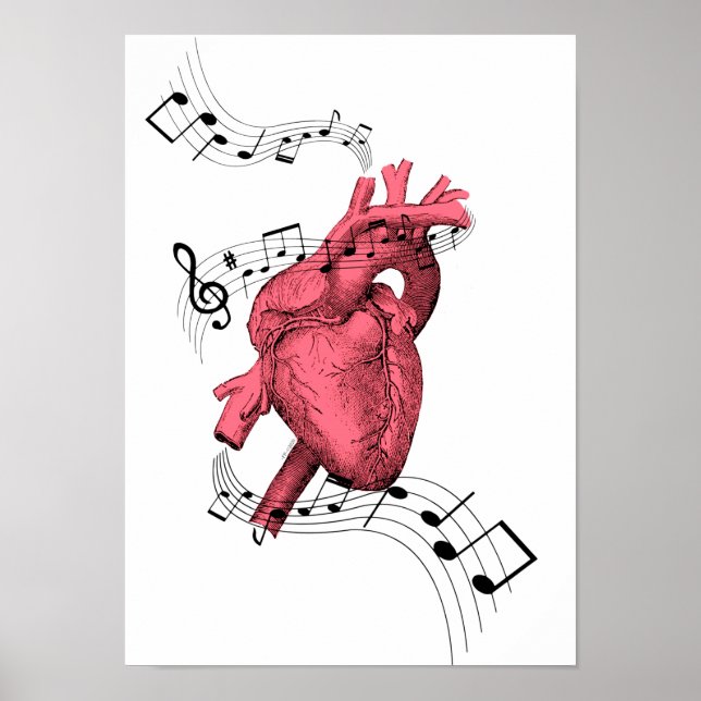 Heart Print, Musical Notes, Musical Heart, Anatomy Poster (Front)