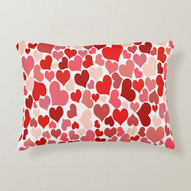 Heart Print Red and Pink Decorative Cushion (Front)