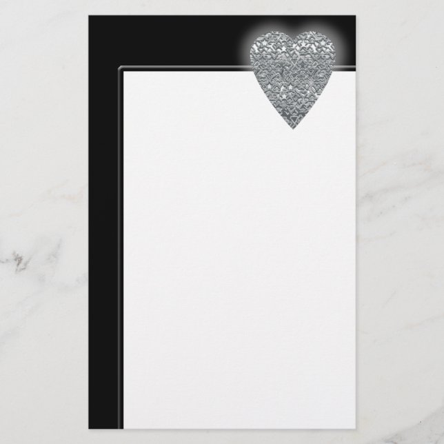 Heart. Printed Light Grey and Mid Grey Pattern. Stationery (Front)