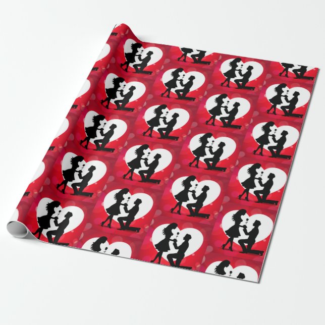 Heart Proposal Silhouette Red Wrapping Paper (Unrolled)