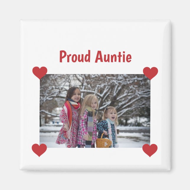 Heart Proud Auntie Love Personalise Photo Make Magnet (Front)