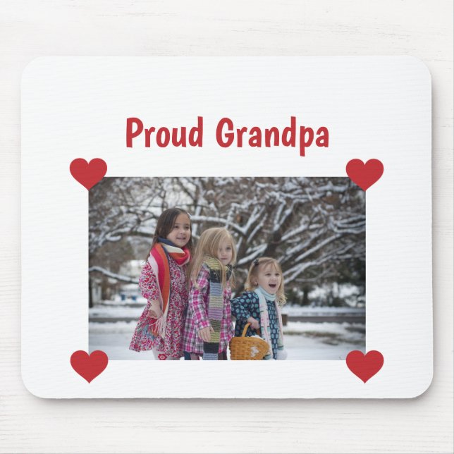 Heart Proud Grandpa Love Personalize Photo Make Mouse Pad (Front)