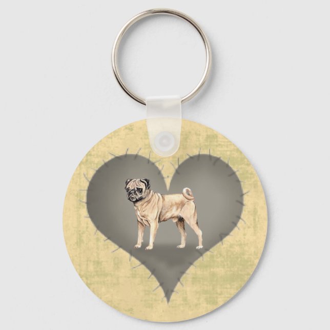 Heart Pug Key Ring (Front)